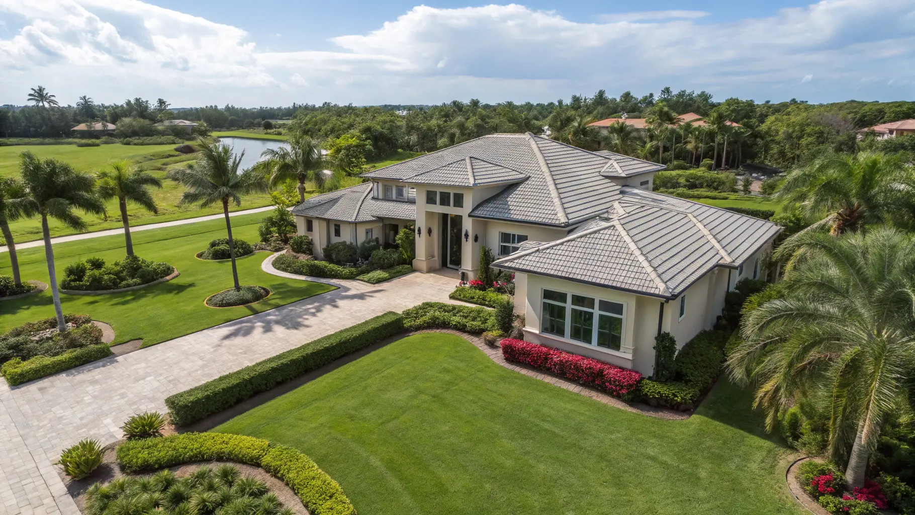 An aerial of a Hobe Sound property backing onto mature tree canopy
