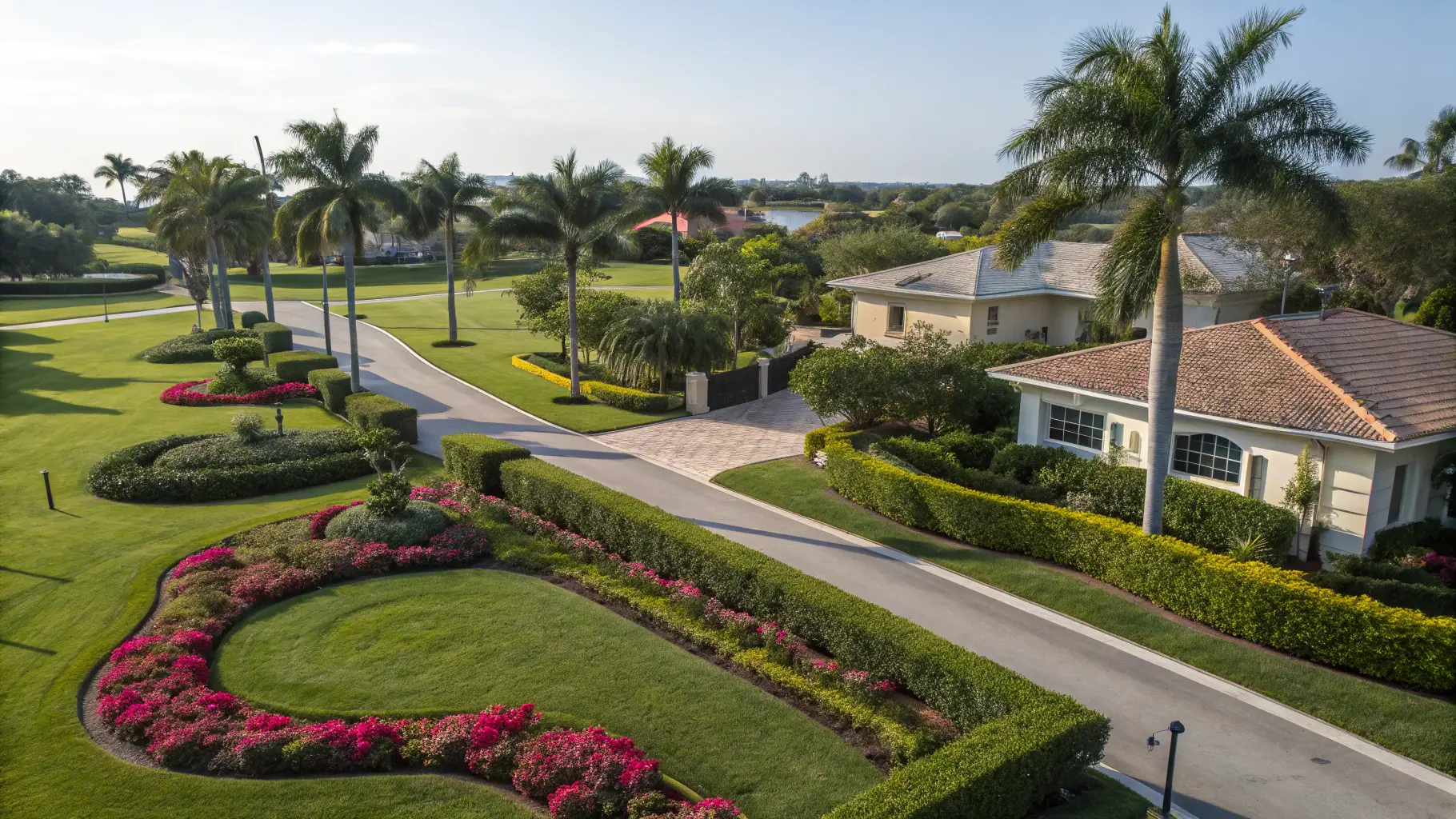 An aerial of a Jensen Beach property with lawn running back to the tree line