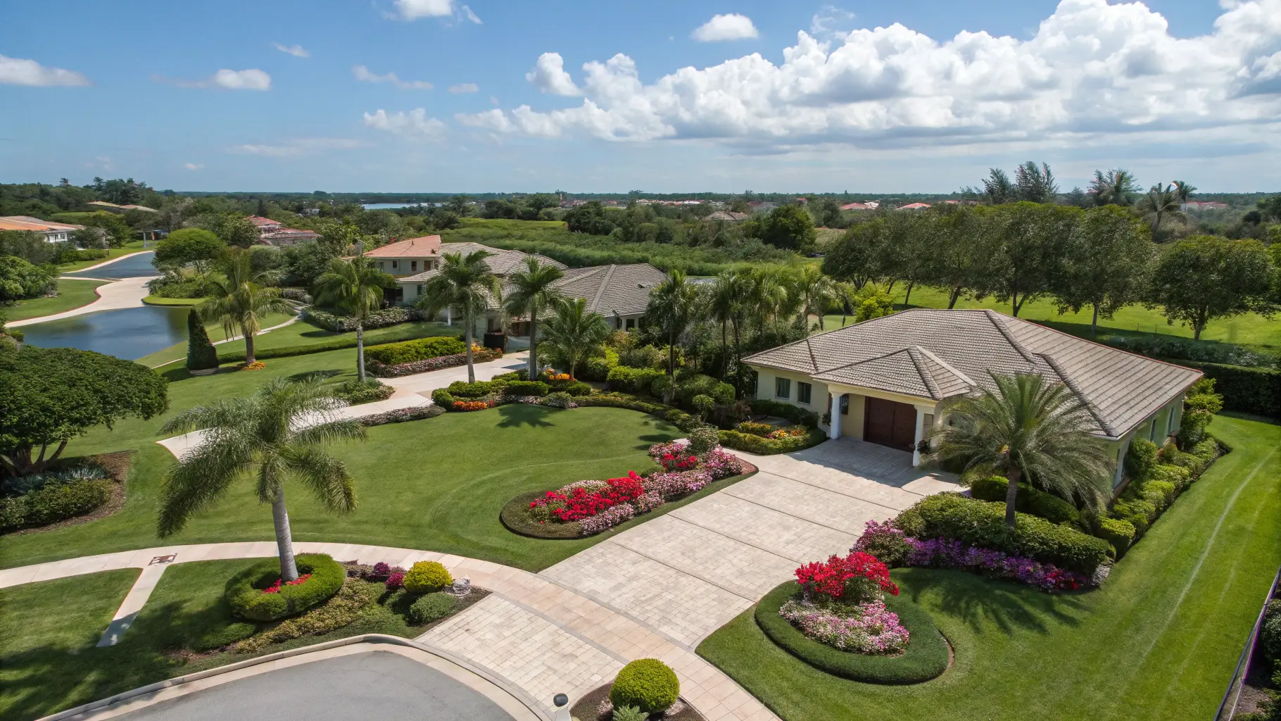 An aerial of open acreage and tree line on a Jupiter Farms property