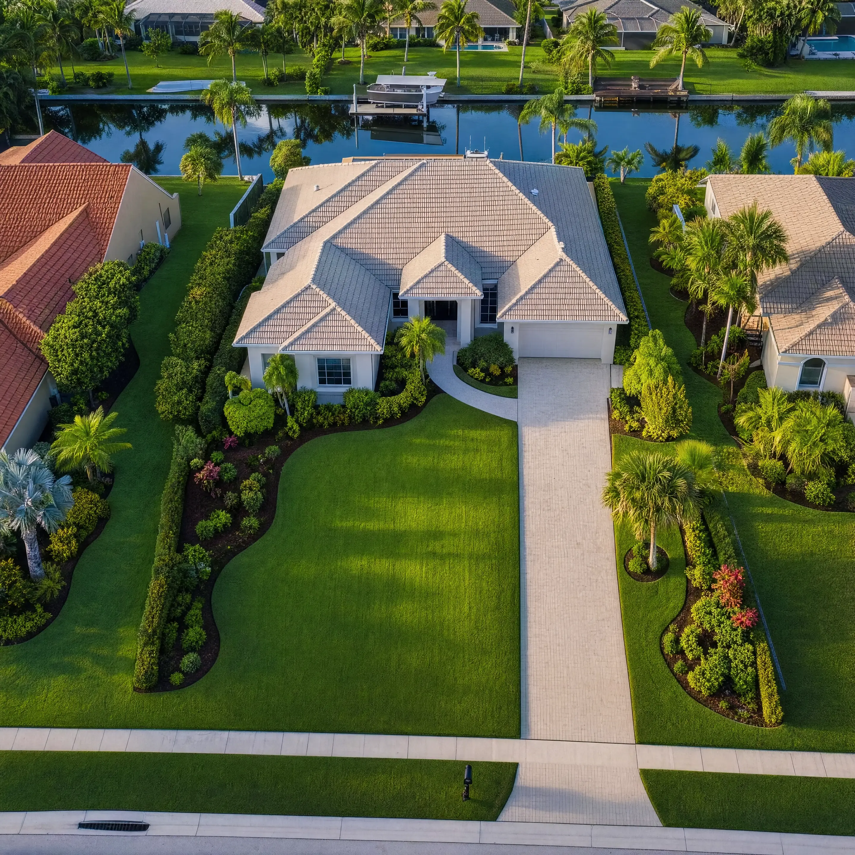 An aerial of a North Palm Beach waterfront property with the Intracoastal behind