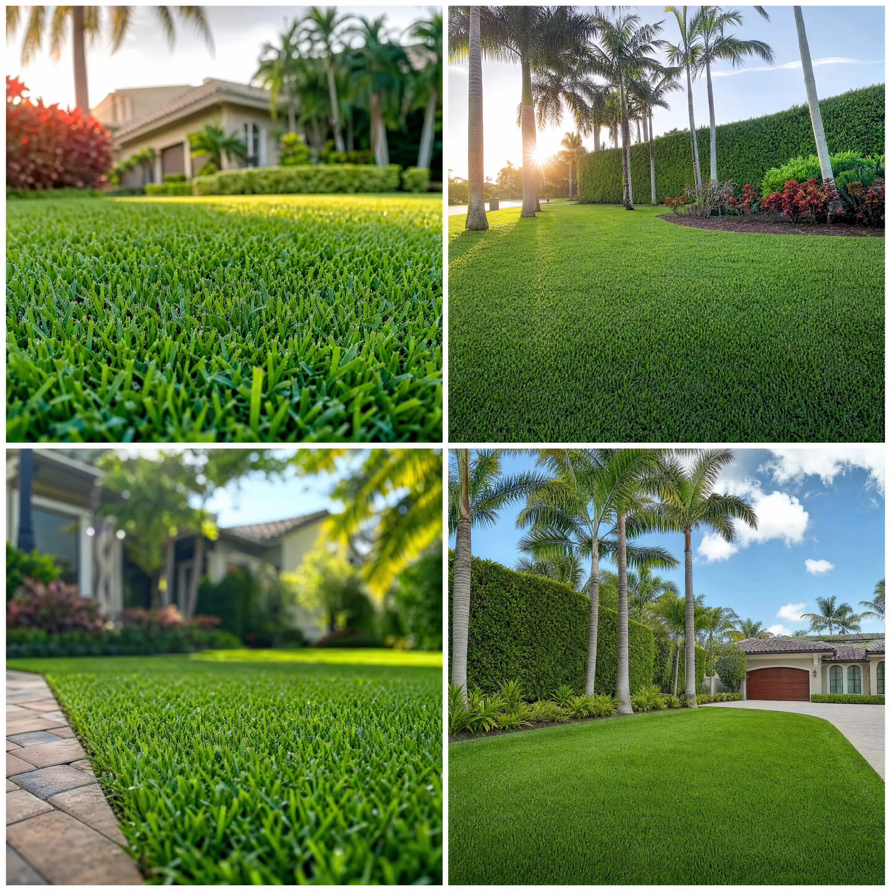 Florida homes at sunset with palms and curving driveways
